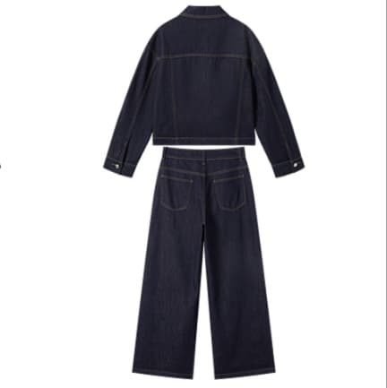 デニムセットアップ コンパクトジャケット・ワイドパンツ レトロ高見え きれいめカジュアル2点セット