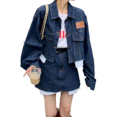 デニムセットアップ ショートジャケット×ミニスカート カジュアル細見え2点セット
