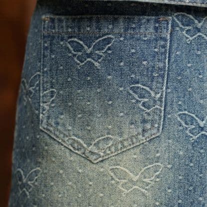 刺繍入りコンパクトデニムジャケット＆Iラインミニスカート 上品細見え ヴィンテージカジュアルセットアップ
