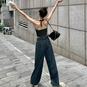 カーディガン・ボタンデザインデニムビスチェ・ワイドストレートパンツ 大人フェミニンセットアップ（3点別売り）