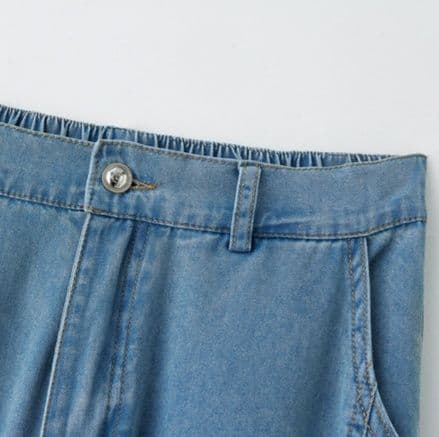 ハートモチーフデニム半袖ジャケット＆ハイウエストクロップドパンツ 着回し抜群 爽やか細見えセットアップ