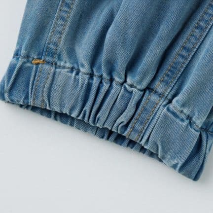 ハートモチーフデニム半袖ジャケット＆ハイウエストクロップドパンツ 着回し抜群 爽やか細見えセットアップ
