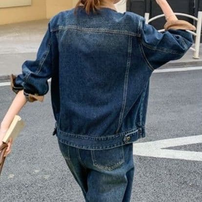 切替デザインオーバーサイズデニムジャケット＆ワイドパンツ 大人可愛いゆるカジセットアップ