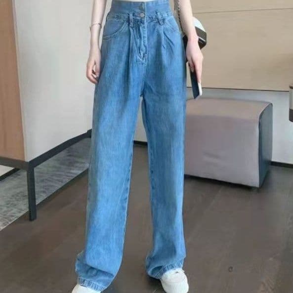 デニムセットアップ ハートネックビスチェとワイドデニムパンツのフェミカジ二点セット