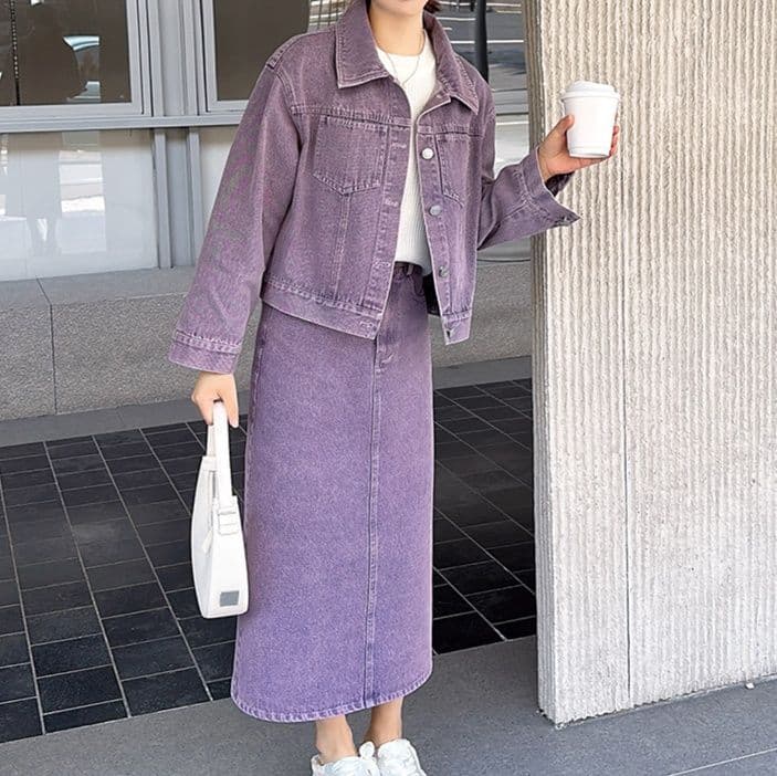 デニムセットアップ こなれ感漂うジャケットスカート上下