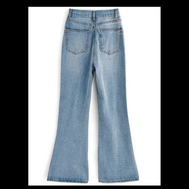 デニムセットアップ ミニ丈ビスチェトップス×ハイウエスト微フレアパンツ 華奢見え上下セット