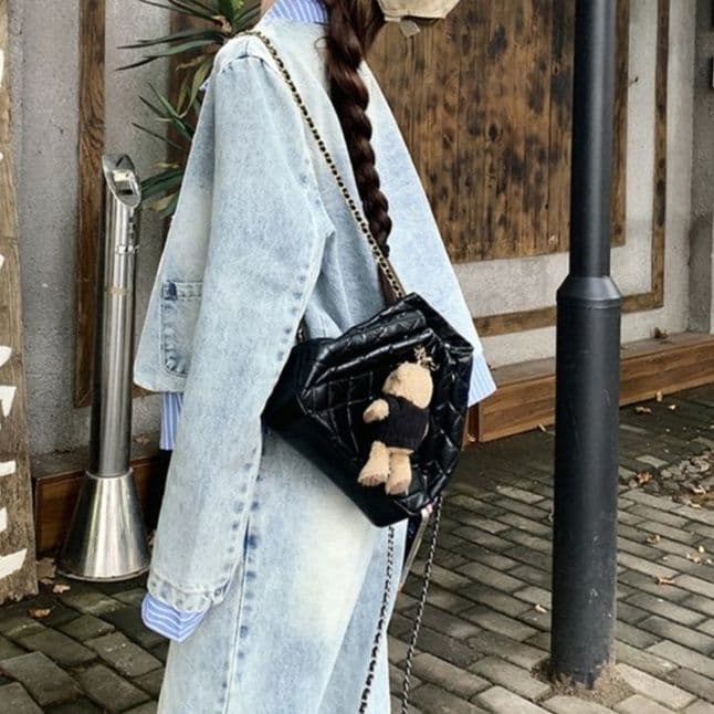デニムセットアップ ストライプレイヤード風ジャケット×ゆったりストレートパンツ 春秋向け 塩系カジュアル2点セット