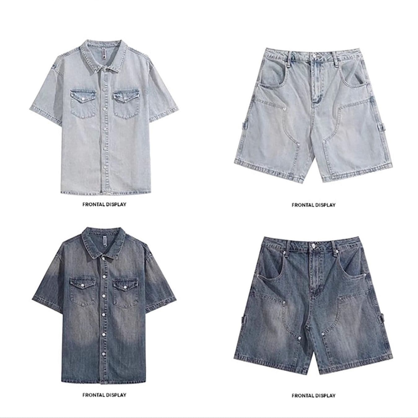 デニムセットアップ ヴィンテージ風半袖シャツ×ハーフパンツ メンズ夏向け 垢抜けワークカジュアル2点セット