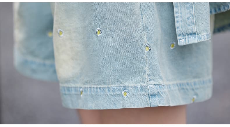 デニムセットアップ 小花刺繍入りデニムシャツセットアップ