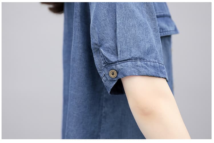 ゆったりノーカラー半袖シャツ+ワイドパンツ 大きめサイズ◎ 上品リラックス 薄手デニムセットアップ