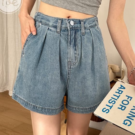 ウォッシュ加工半袖デニムシャツ×ショートパンツ ゆる可愛い 爽やか夏映えセットアップ(上下別売り)