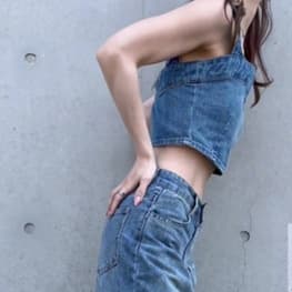 デニムセットアップ スクエアネックデニムビスチェパンツセット