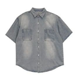 ゆったり半袖デニムシャツ+ワイドパンツ 夏向けクールなメンズデニムセットアップ(上下別売り)