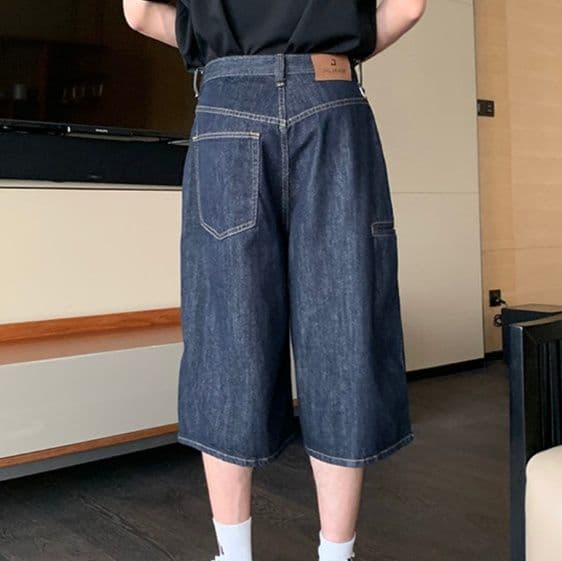 ゆったり半袖デニムシャツ×ワイドハーフパンツ クールカジュアルなメンズ向けデニムセットアップ(上下別売り)