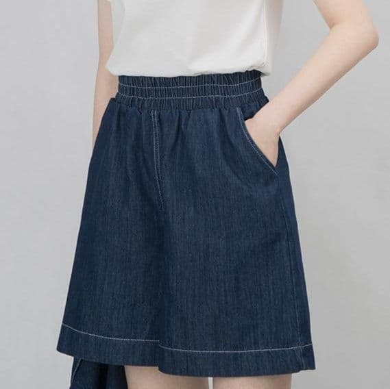 デニムセットアップ ステッチ半袖シャツ&ショートパンツ 大人かわいい万能上下セット