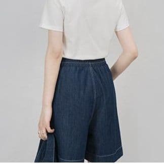 デニムセットアップ ステッチ半袖シャツ&ショートパンツ 大人かわいい万能上下セット