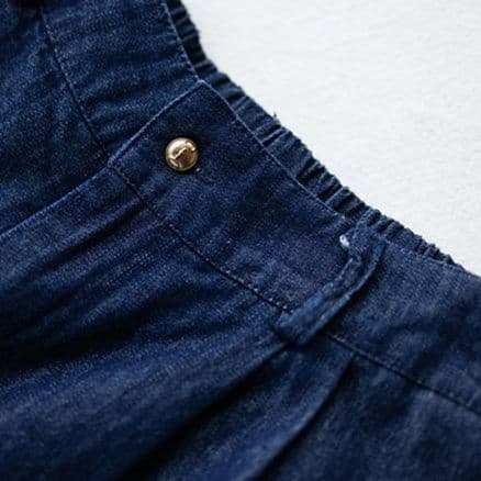 デニムセットアップ ゆったり半袖シャツ&ショートパンツ きれいめカジュアル 細見え上下セット