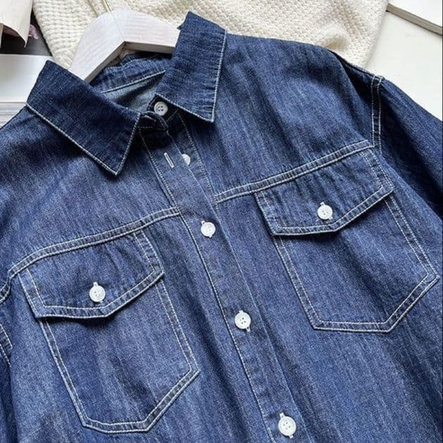 リラックスデニム半袖シャツ×ワイドショートパンツ ゆったり薄手 塩系細見えセットアップ