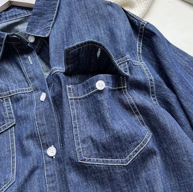 リラックスデニム半袖シャツ×ワイドショートパンツ ゆったり薄手 塩系細見えセットアップ