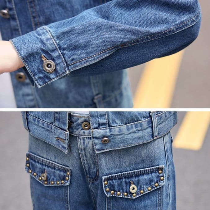 デニムセットアップ 色落ち加工コンパクトジャケット&ストレートパンツ 着回し抜群 細見え大人カジュアル2点セット