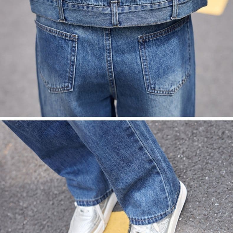 デニムセットアップ 色落ち加工コンパクトジャケット&ストレートパンツ 着回し抜群 細見え大人カジュアル2点セット