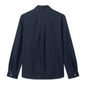 ダークデニムセットアップ クラシカル長袖シャツ&プリーツロングスカート きれいめフェミニンツーピースセット
