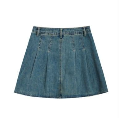 デニムセットアップ カットオフ半袖ジャケット&プリーツミニスカート ガーリーカジュアル2点セット