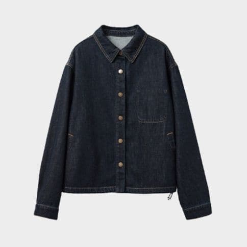 ゆったりクラシカルデニムジャケット×すっきりミニスカート シンプル万能 ダークデニムセットアップ(上下別売り)
