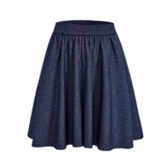 デニムセットアップ 襟付き長袖デニムシャツとフレアショートパンツのセットアップ