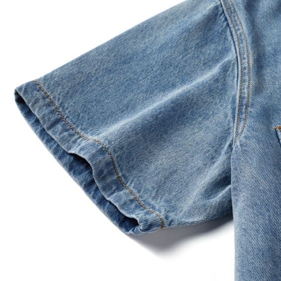 ウォッシュ加工半袖デニムシャツ×ショートパンツ ゆる可愛い 爽やか夏映えセットアップ(上下別売り)