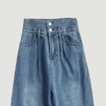 アシンメトリーデニムビスチェ・ハイウエストワイドパンツ 脚長見え韓国系Y2Kセットアップ