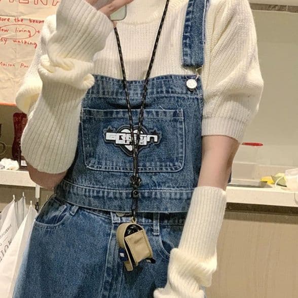 サロペ風デニムビスチェ・ワイドストレートパンツ ゆったり可愛い レトロカジュアルセットアップ