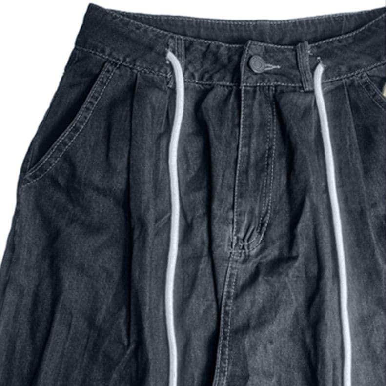 デニムセットアップ ボタンデザインビスチェトップス&ワイドストレートパンツ レトロ細見え きれいめカジュアル2点セット