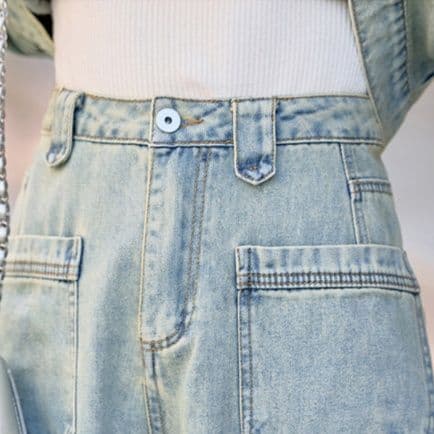 デニムセットアップ ウォッシュ加工クラシカルジャケット&ワイドパンツ 着回し抜群 きれいめカジュアル上下セット