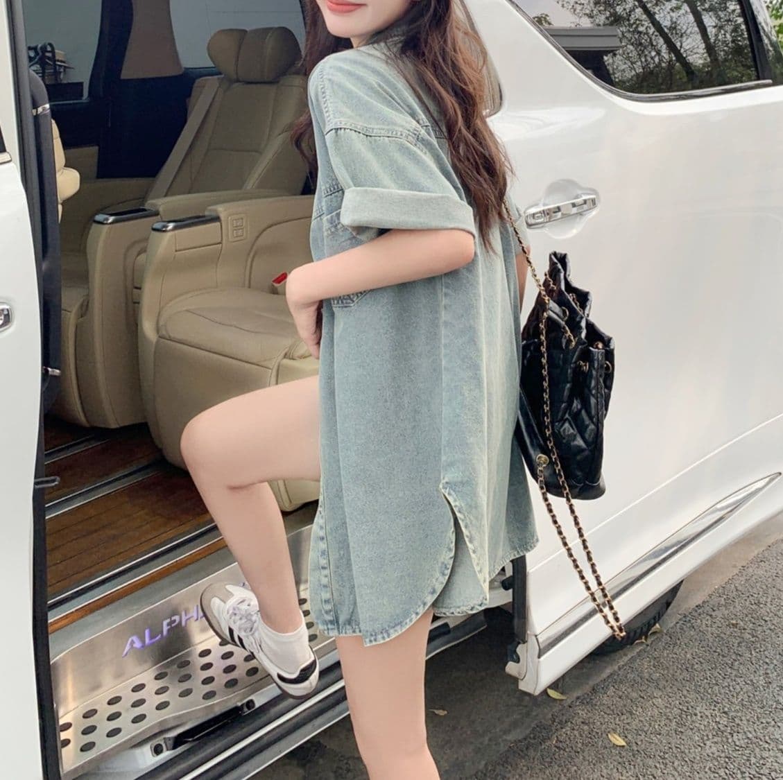 デニムセットアップ ウォッシュ加工半袖シャツ・ショートパンツ 夏のゆったりカジュアルツーピースセット
