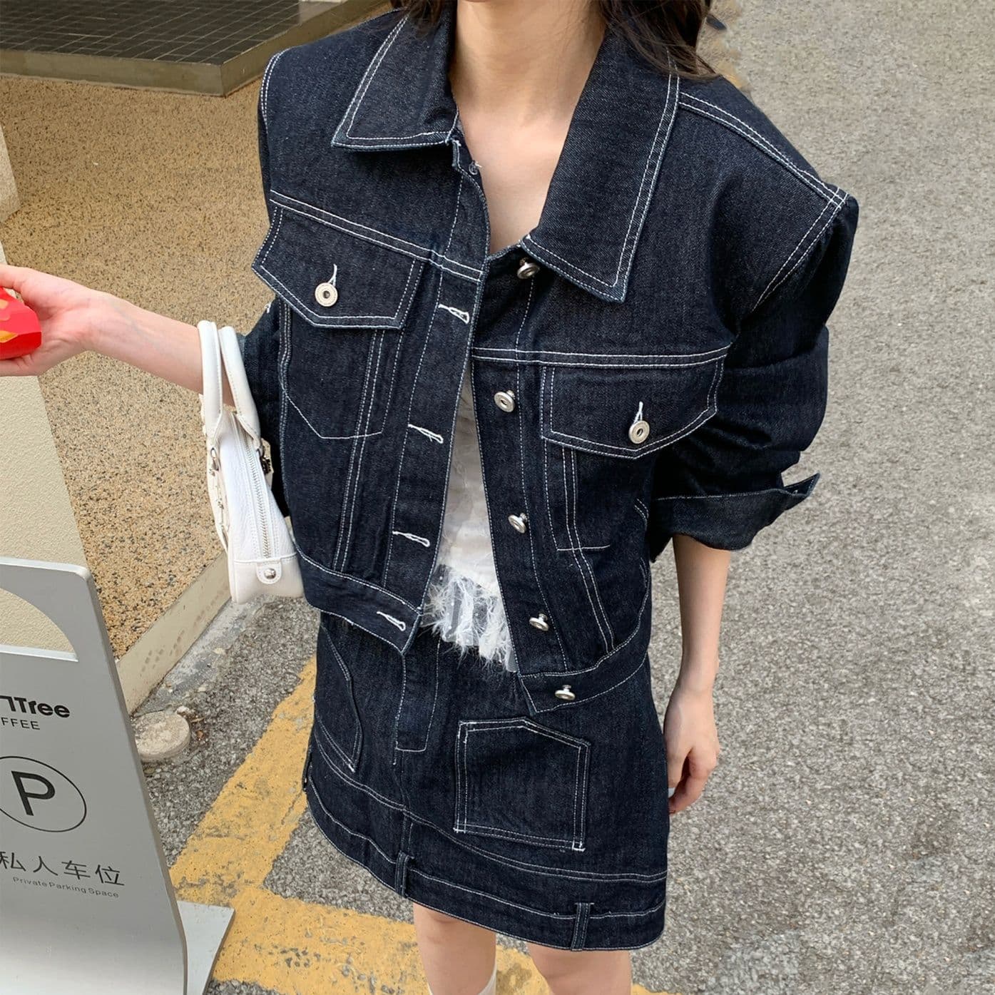 デニムセットアップ クラシックジャケット×ミニスカート 濃紺際立つ大人かわいい上下セット