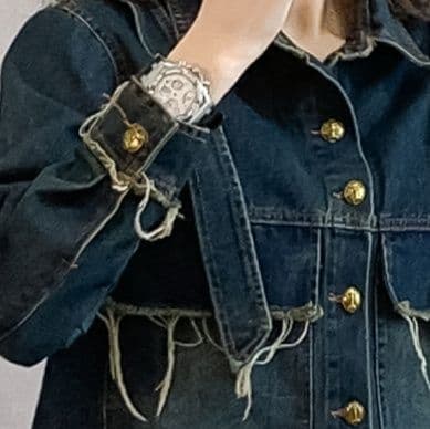 デニムセットアップ 切りっぱなしデザイン短丈ジャケット×ロングスカート 大人カジュアルセット