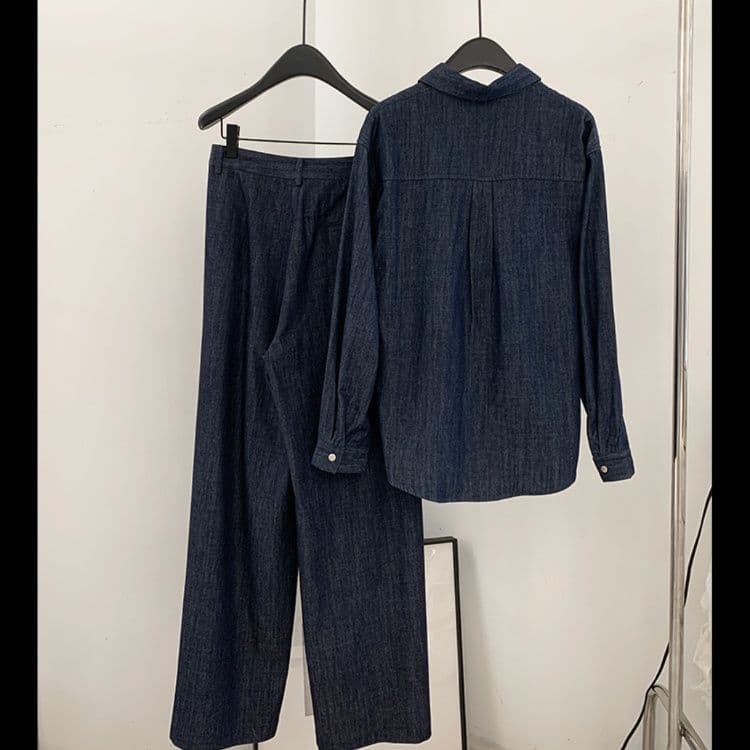 ゆったりクラシカルデニムシャツ&ワイドパンツ 汎用性抜群 大人カジュアルセットアップ(上下別売り)