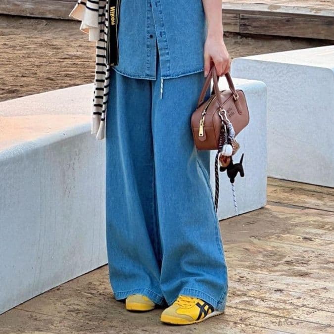 デニムセットアップ クラシカルデニムシャツ+ワイドパンツ 着回し抜群 ゆったりデイリーセット