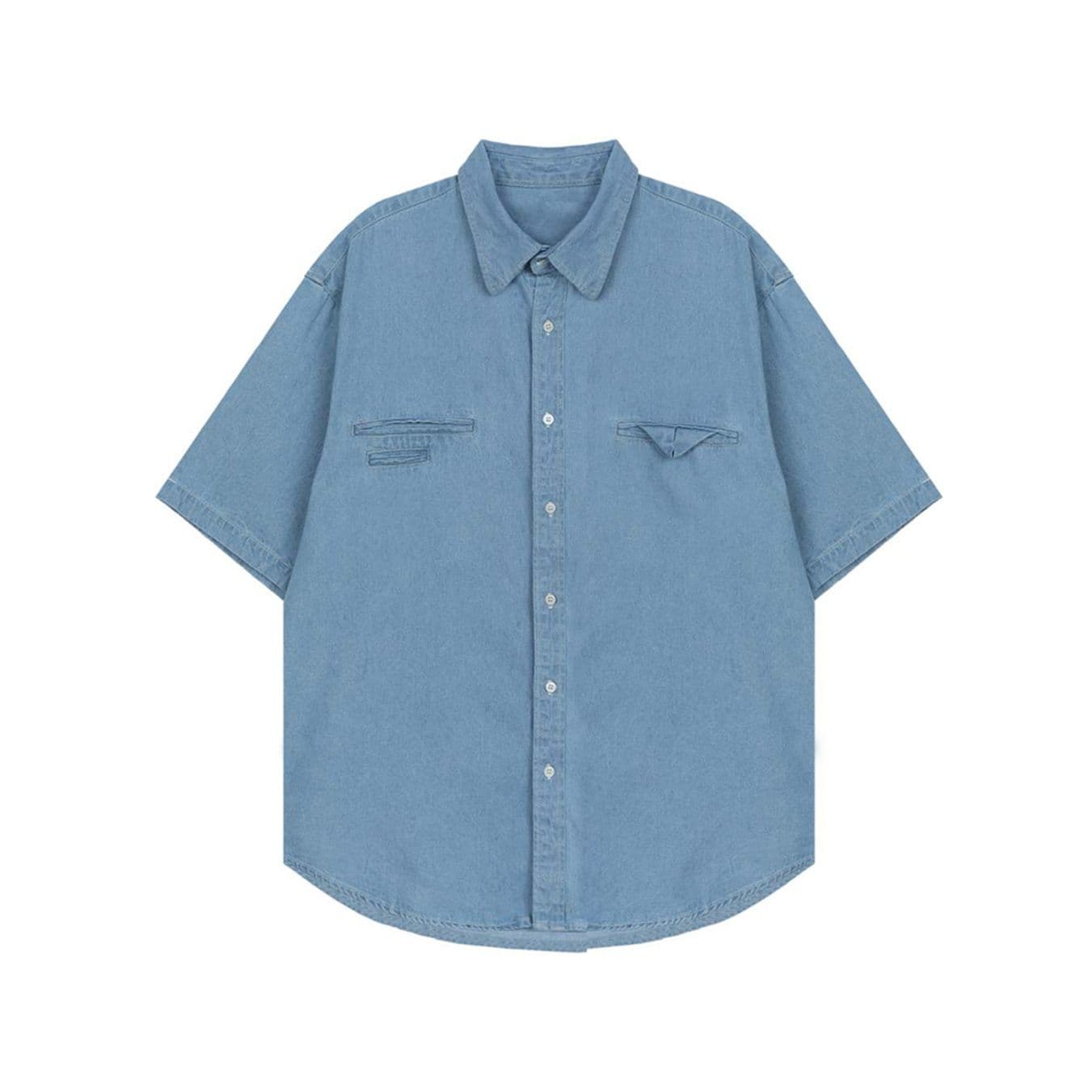 ワイドシルエット半袖シャツ&ハーフパンツ シンプル万能 メンズ夏向けデニムセットアップ(上下別売り)