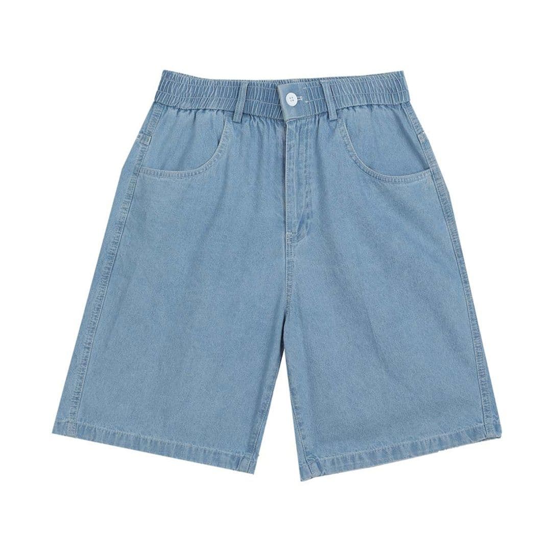 ワイドシルエット半袖シャツ&ハーフパンツ シンプル万能 メンズ夏向けデニムセットアップ(上下別売り)
