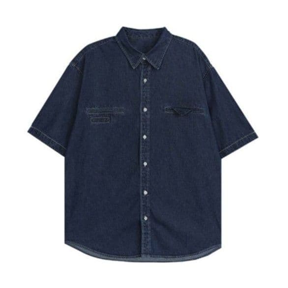 ワイドシルエット半袖シャツ&ハーフパンツ シンプル万能 メンズ夏向けデニムセットアップ(上下別売り)