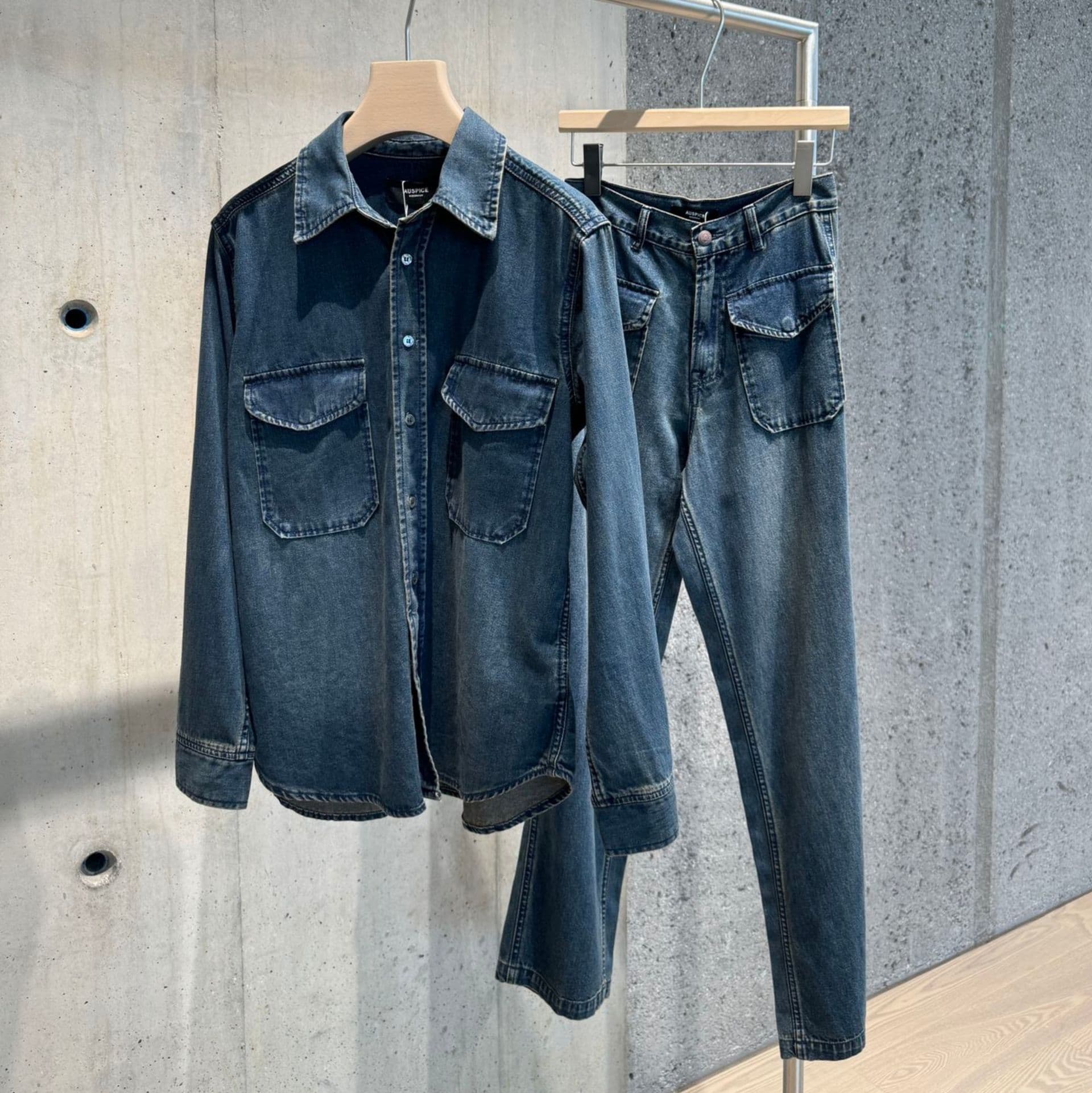 ゆったり長袖シャツ&デニムロングパンツ 着回し抜群 大人カジュアルセットアップ(上下別売り)
