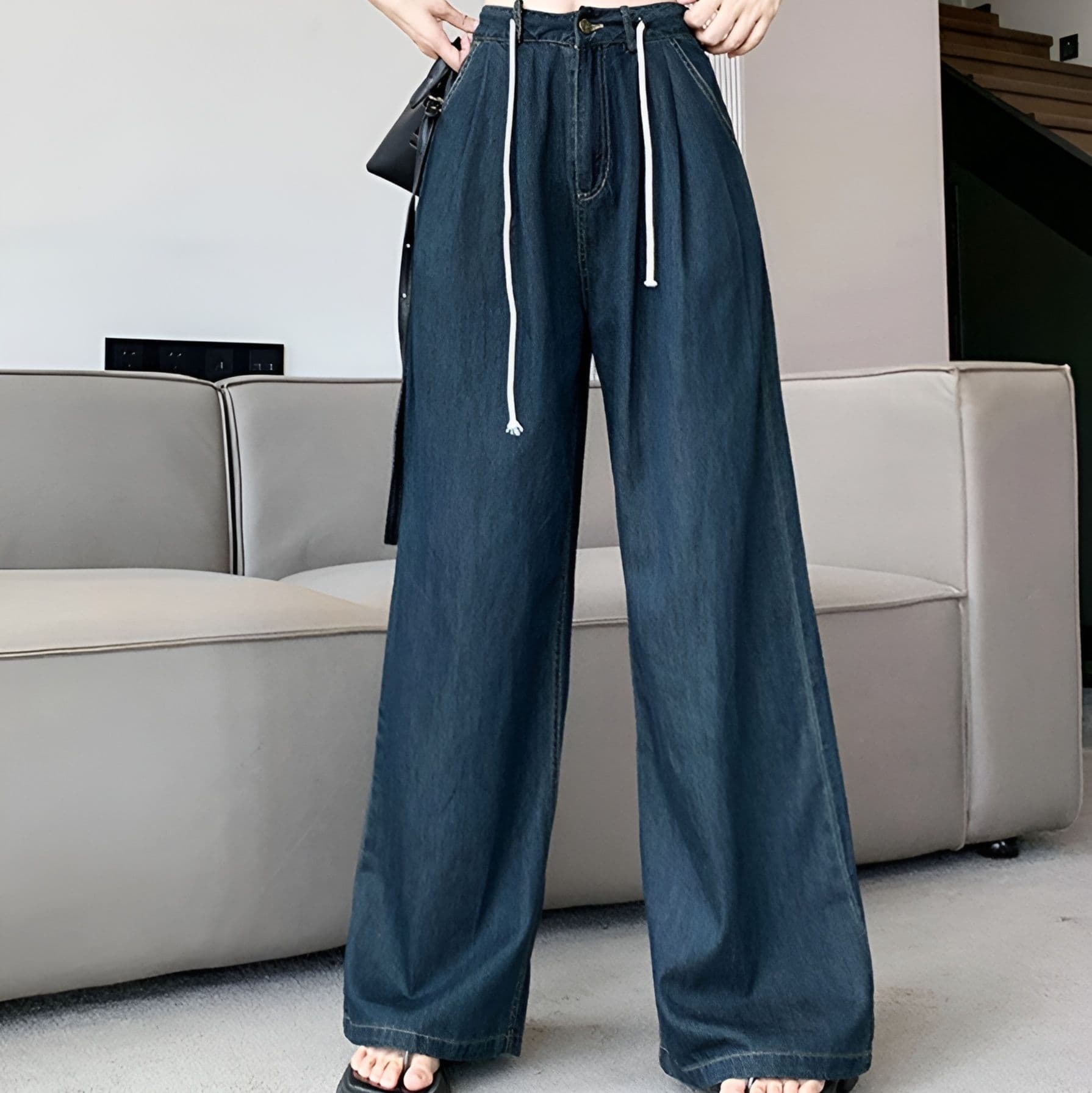 デニムセットアップ ビスチェ風トップス&ワイドパンツ きれいめ肌見せY2K上下セット