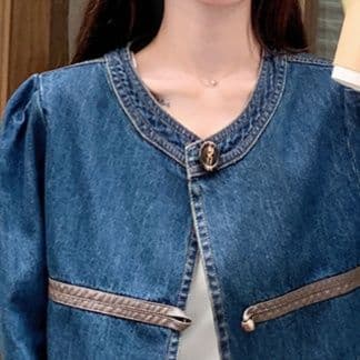 ノーカラーショートジャケット&ワイドパンツ 着回し万能 上品垢抜けデニムセットアップ