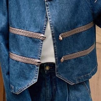 ノーカラーショートジャケット&ワイドパンツ 着回し万能 上品垢抜けデニムセットアップ