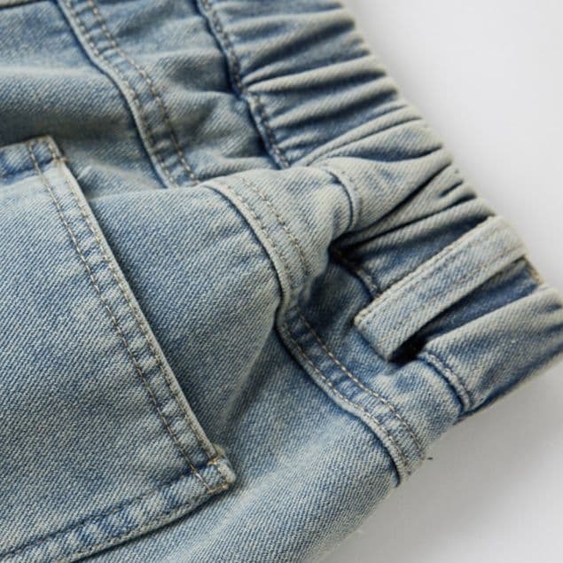 ボア襟デニムジャケット&ストレートワイドパンツ 上品色落ち ゆったりカジュアルセットアップ