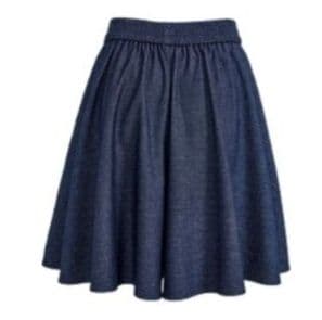 デニムセットアップ 襟付き長袖デニムシャツとフレアショートパンツのセットアップ