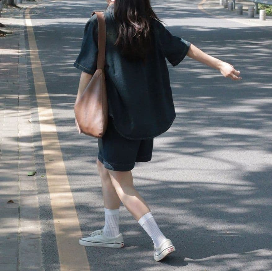 デニムセットアップ ヴィンテージ風半袖シャツ&ウエストゴムショートパンツ 夏向けゆるカジュアルセット