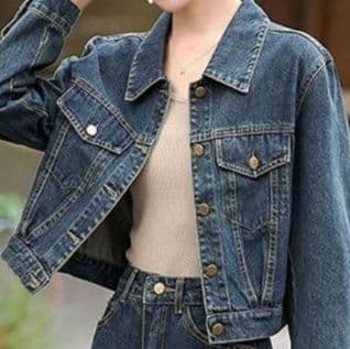 デニムセットアップ クラシカルジャケット&ハイウエストストレートパンツ 着回し抜群 レトロカジュアル2点セット